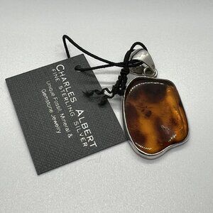 .950 Sterling Silver Amber Pendant P4178